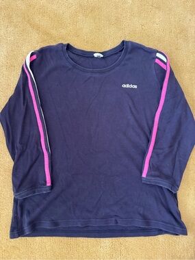 adidas Navy Long Sleeve Top with Pink Accent Stripes